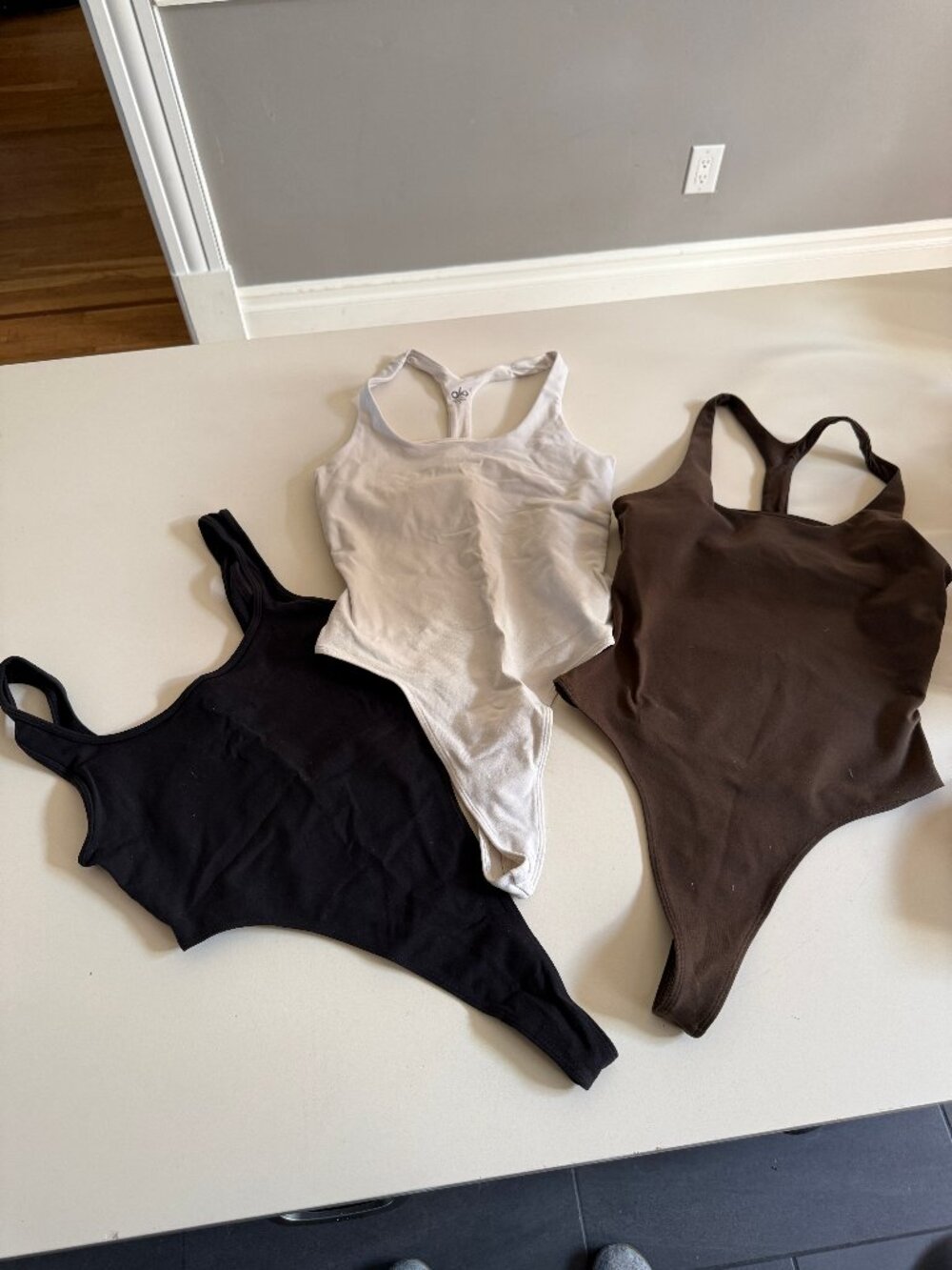 Alo Yoga Bodysuit Bundle of 3 High Thigh Cut Racerback Small Black White Brown